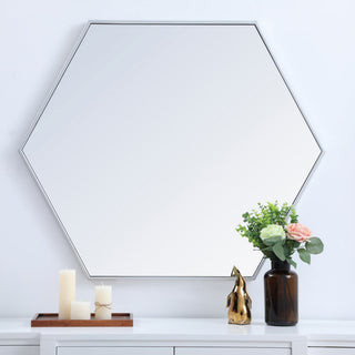 Elegant Decker Metal Frame Hexagon Mirror 38" MR4538S - Silver
