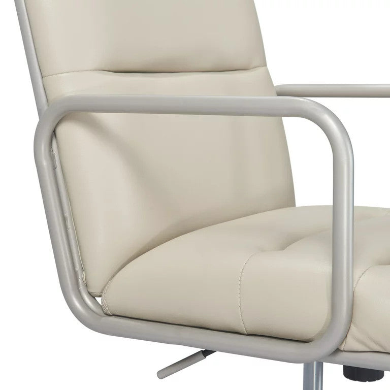 Office Chair, Metal Frame With Caster Wheels & Adjustable Height, Ivory White