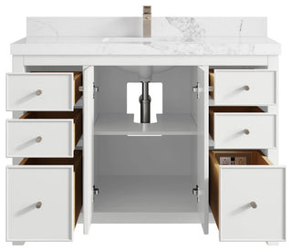 Chicago 48" Single Sink Bathroom Vanity, White 2" Calacatta Nuvo