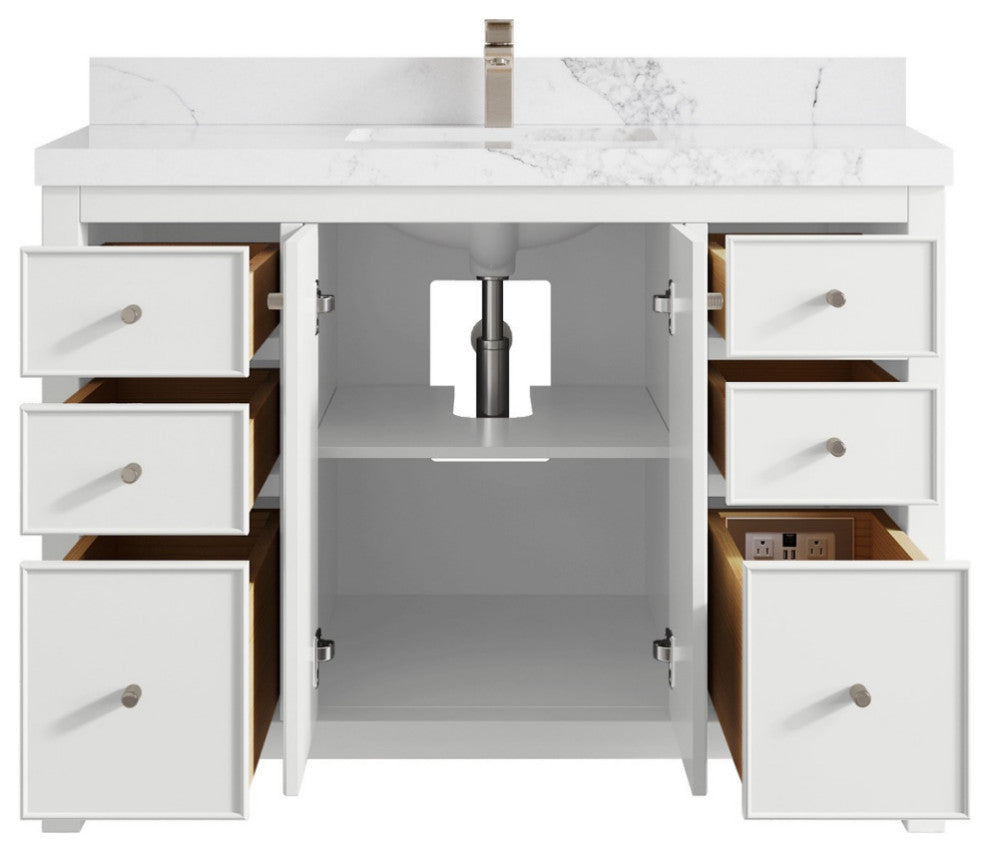 Chicago 48" Single Sink Bathroom Vanity, White 2" Calacatta Nuvo
