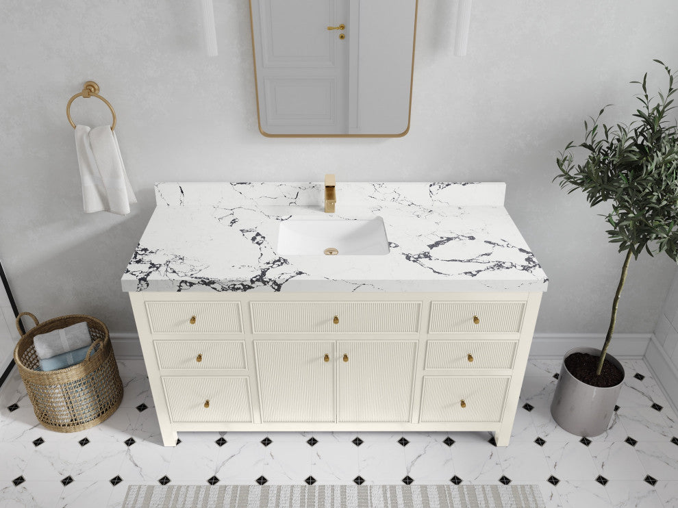 Sonoma 60" Single Sink Bath Vanity in Alabaster, 2" Viola Night