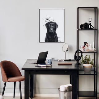 "Labrador Retriever" Black & White Pet Art on Printed Glass with Anodized Frame