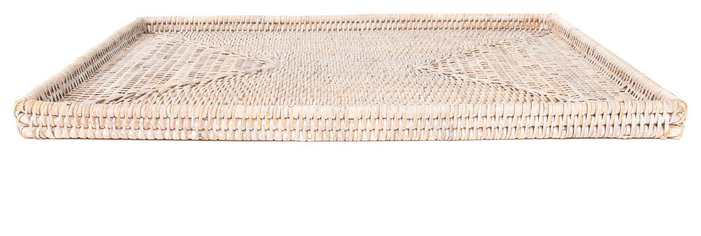 Artifacts Rattan Rectangular Flat Tray, White Wash