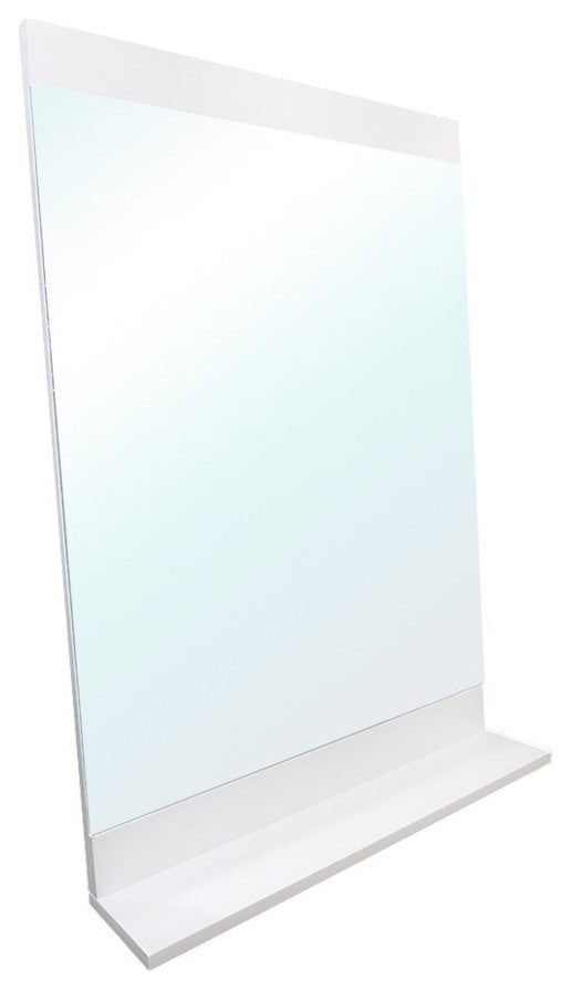 Solid Wood Frame Mirror With Shelf In White