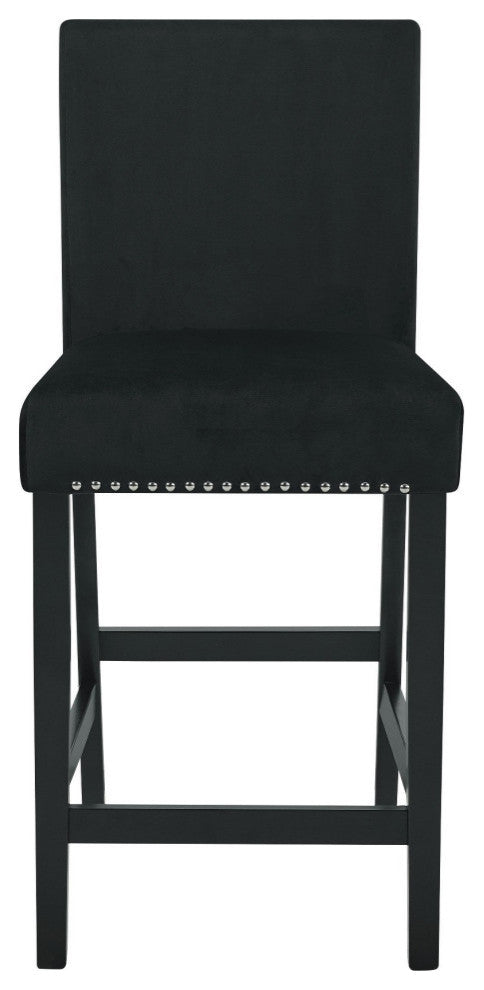 Kate 40 Inch Wooden Counter Height Chair with Velvet Seat, Set of 2, Black