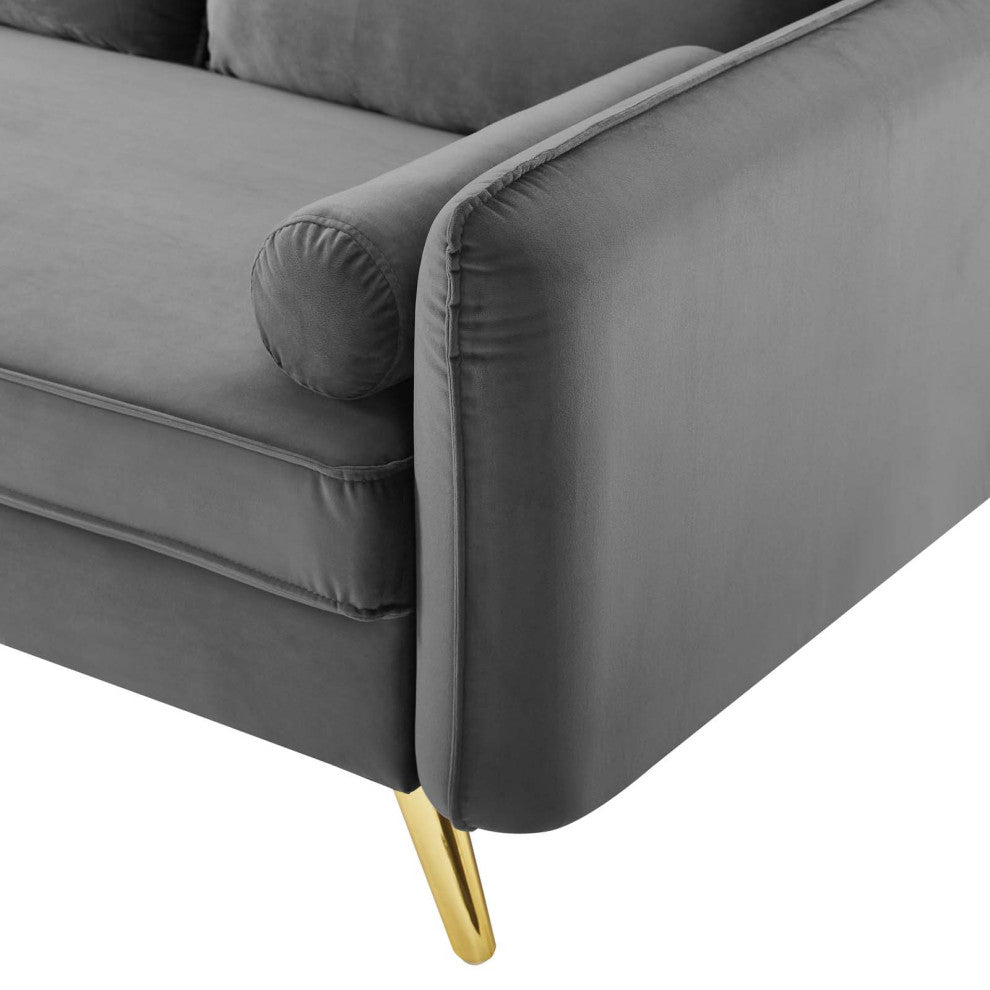Loveseat Sofa, Velvet, Gray, Modern, Living Lounge Hotel Lobby Hospitality