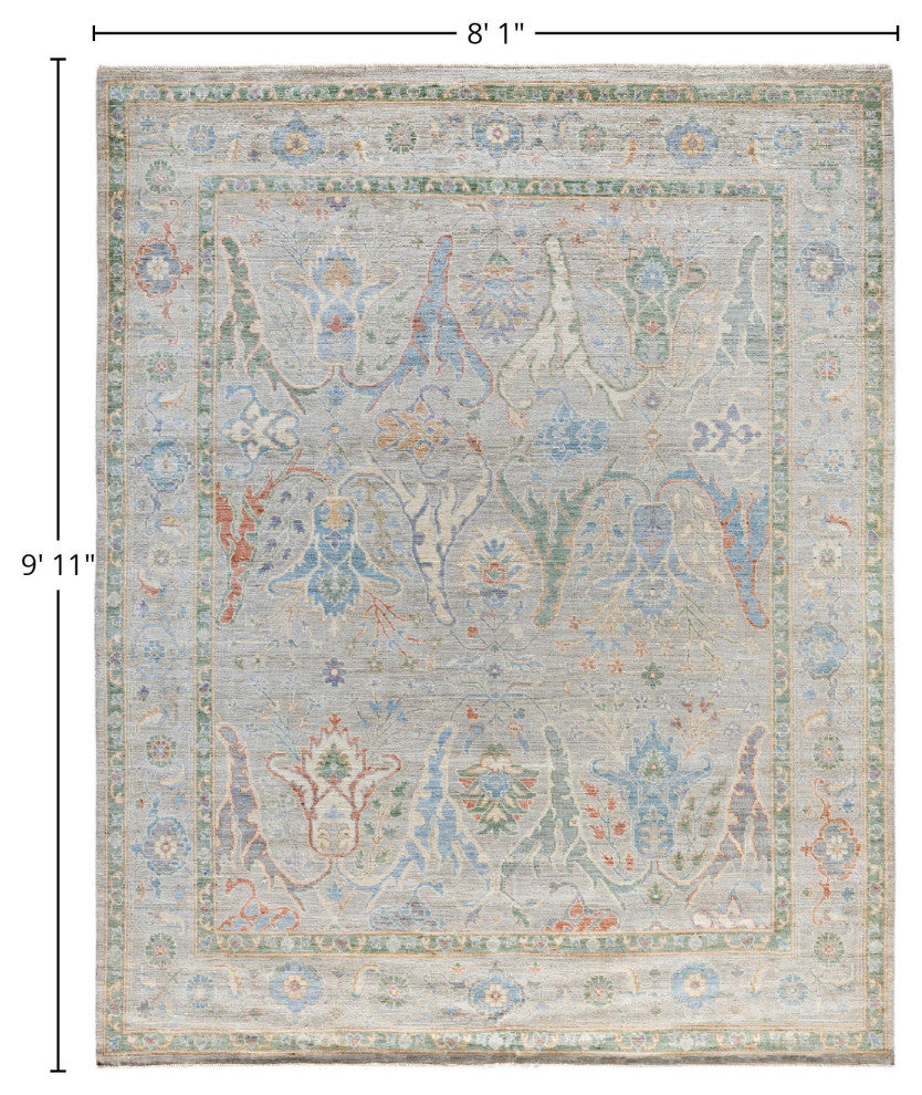 Oushak One-of-a-Kind Hand-Knotted Area Rug Light Gray, 8'1" x 9'11"