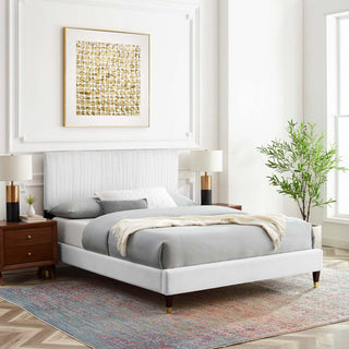 Peyton Performance Velvet Twin Platform Bed, White