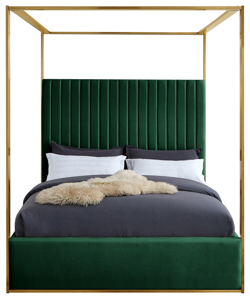 Jones Upholstered Bed, Green, Queen, Velvet
