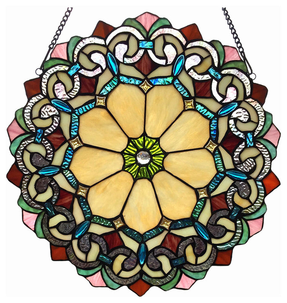 CHLOE Lighting Ayla Victorian Tiffany-Style Glass Window Panel, 18"