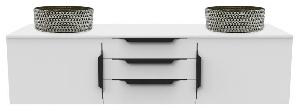 Wildsee Floating Vanity Set With Tempered Clear Glass Sink, Silver, 60", White