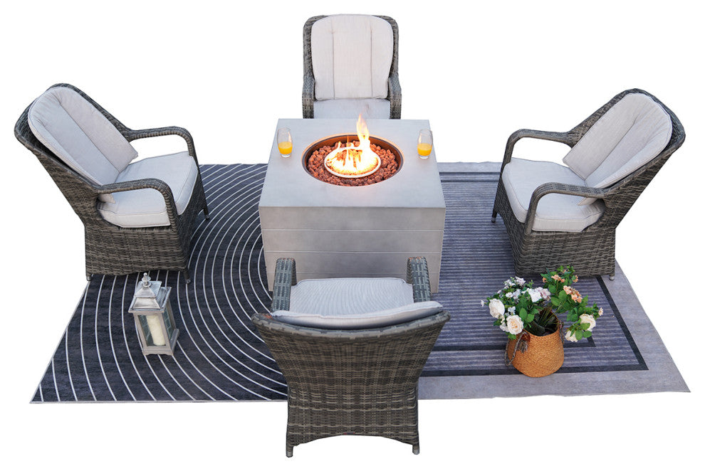 Patio Propane Fire Pit Table with Cushioned Wicker Chairs, Square