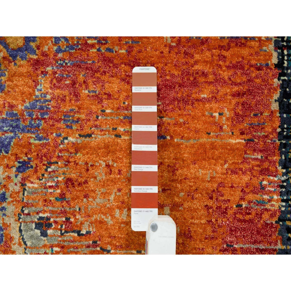 Rust Red Ancient Ottoman Erased Design Hand Knotted Wool Rug, 10'2"x14'3"