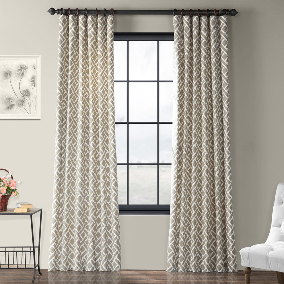 Martinique Taupe Printed Cotton Curtain Single Panel, 50"x120"