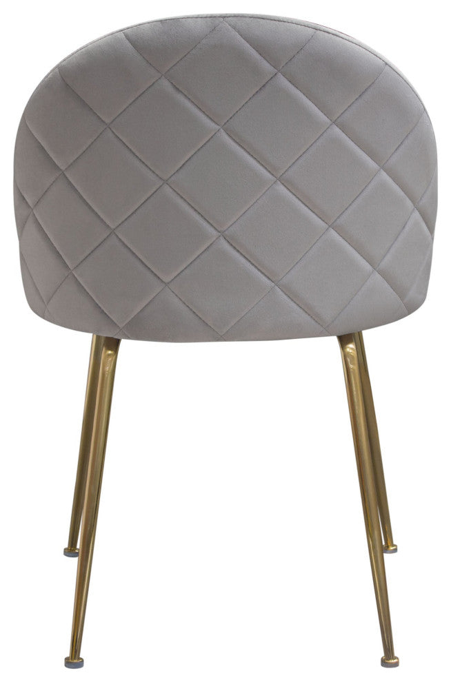 Lilly 2 Dining Chairs With Gold Metal Legs, Gray Velvet