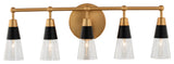 5 Light Midcentury Vanity by Kalco, Matte Black With New Brass, 8"