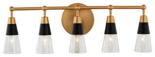 5 Light Midcentury Vanity by Kalco, Matte Black With New Brass, 8"
