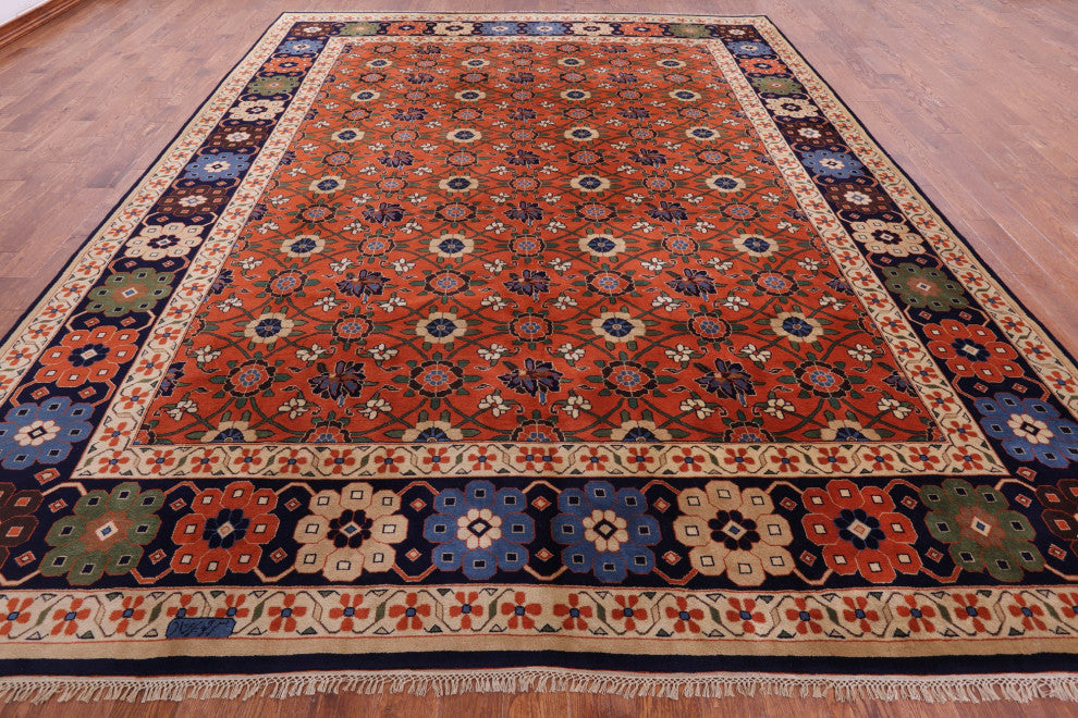 Signed Persian Varamin Hand-Knotted Wool Rug 10' 10" X 13' 10" Q10555
