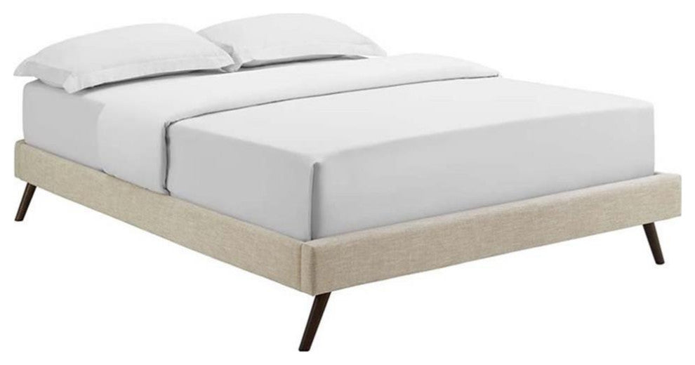 Modway Loryn Full Polyester Fabric Bed Frame with Round Splayed Legs in Beige