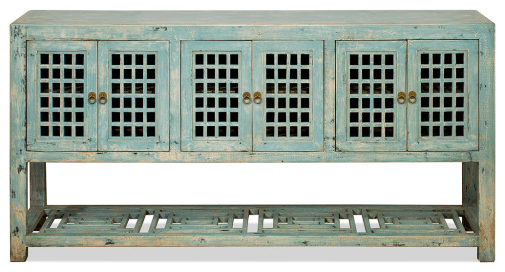 Distressed Light Blue Elmwood Dynasty Asian Sideboard