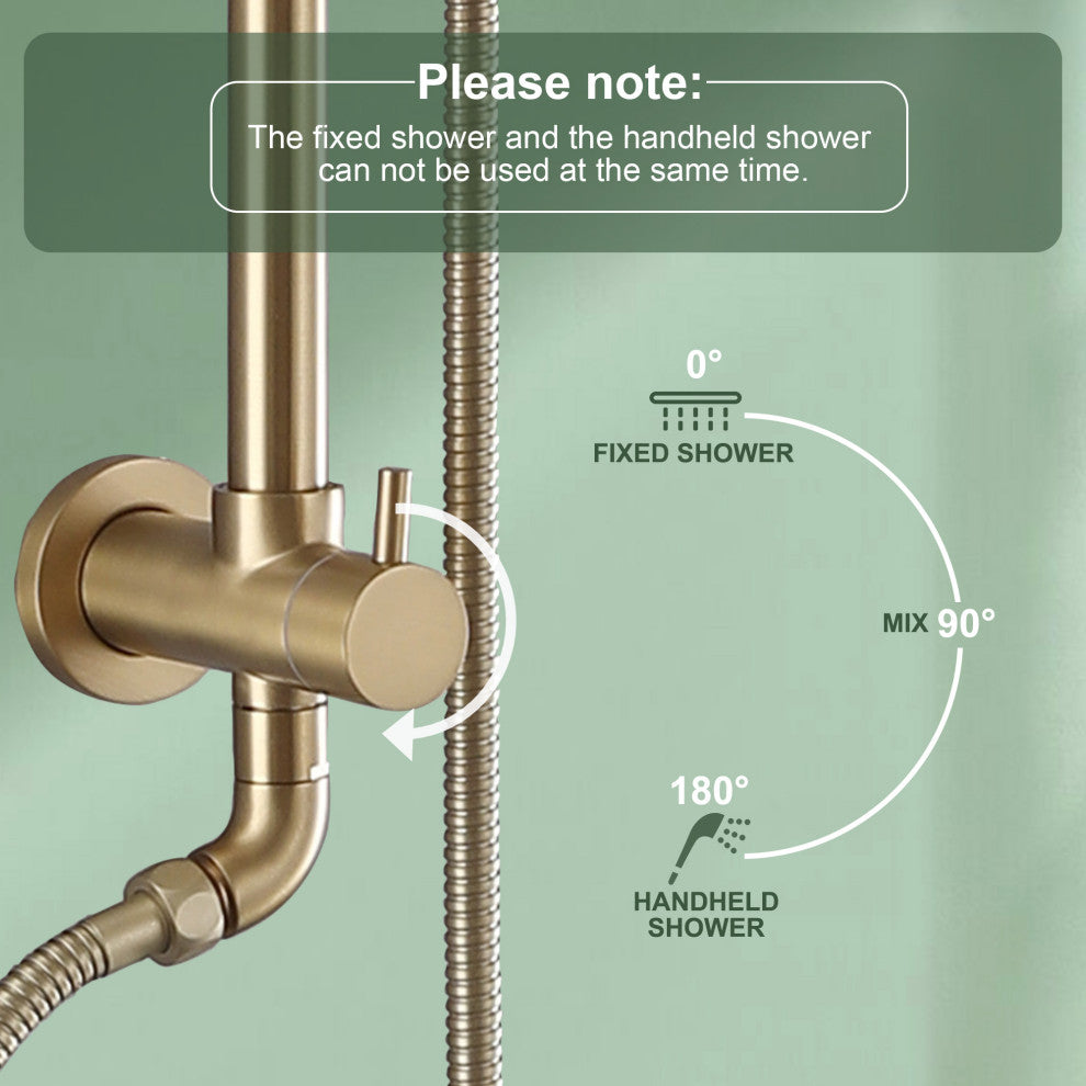 Shower System With Handheld Shower & Shower Head (Not Included Rough Valves), Brushed Gold