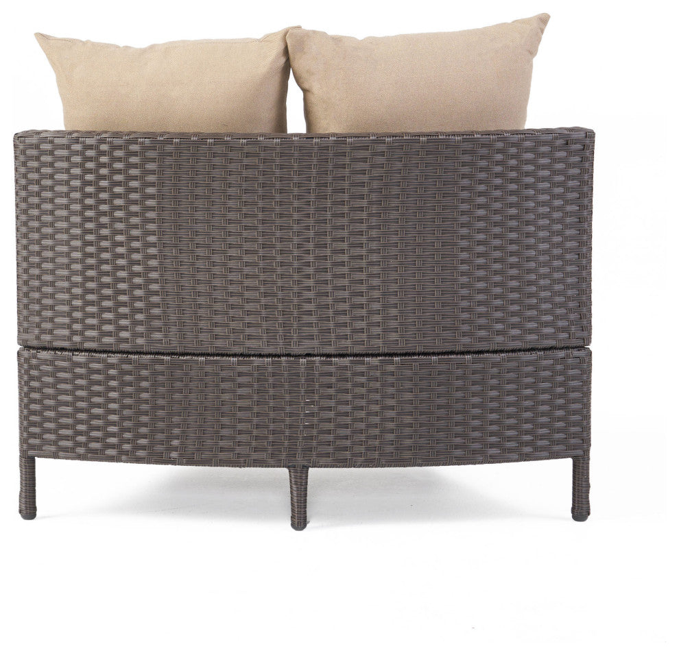 GDF Studio Outdoor 4 Seater Curved Wicker Sectional Sofa Set with Coffee Table