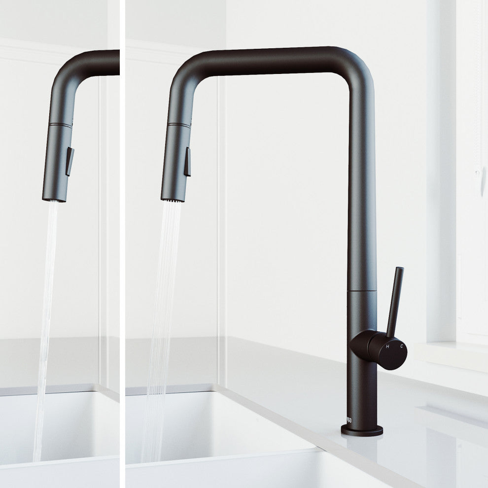 VIGO Parsons 18" H Single Handle Pull-Down Sprayer Kitchen Faucet, Matte Black, Without Extras
