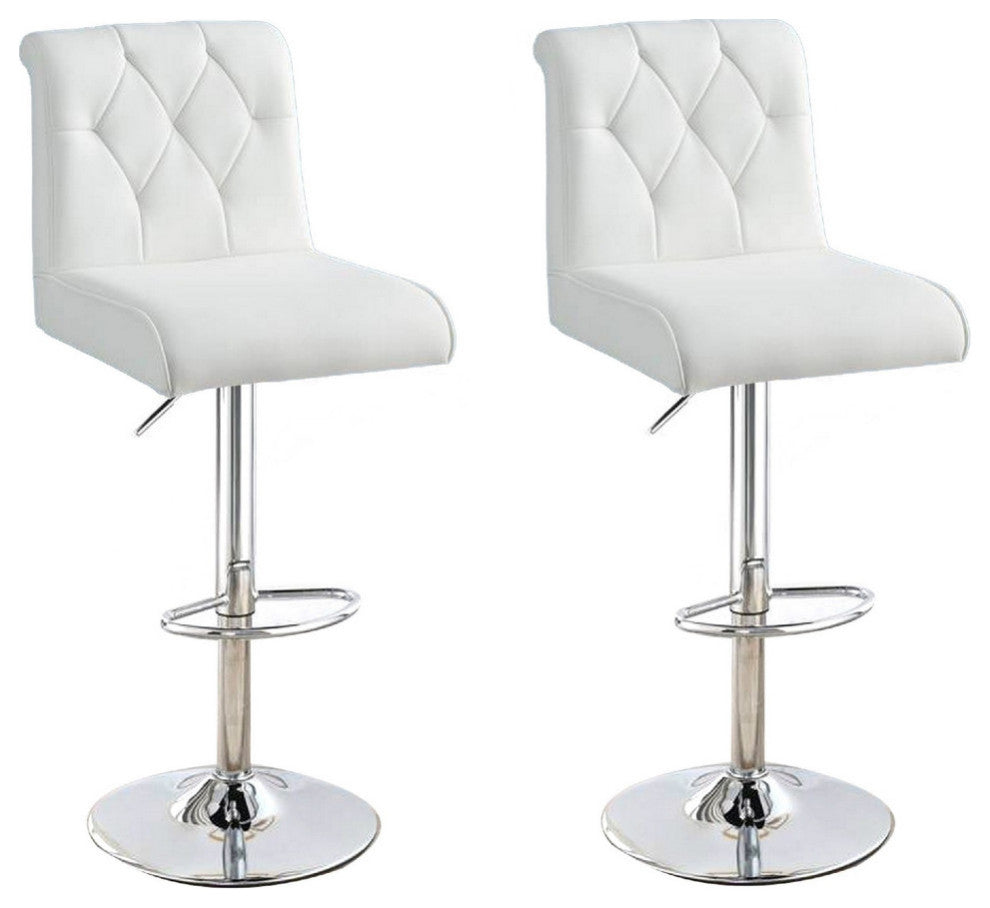 Adjustable Barstool with Rolled Button Tufted Back, Set of 2, White