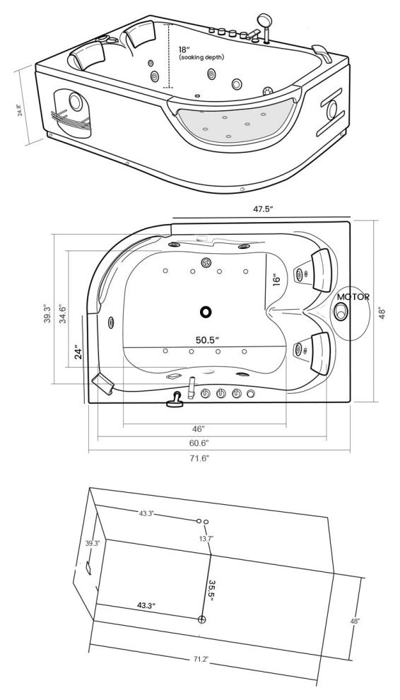 Hot Tub White 71"x47" With Heater and Double Pump 2 Persons, Luna