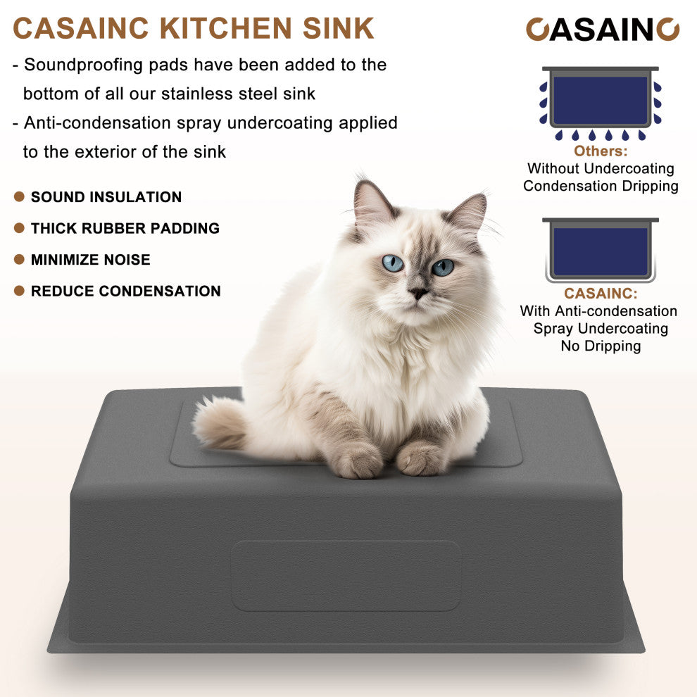 31in Undermount Single and Double Bowl 18 Gauge Stainless Steel Kitchen Sink, Single