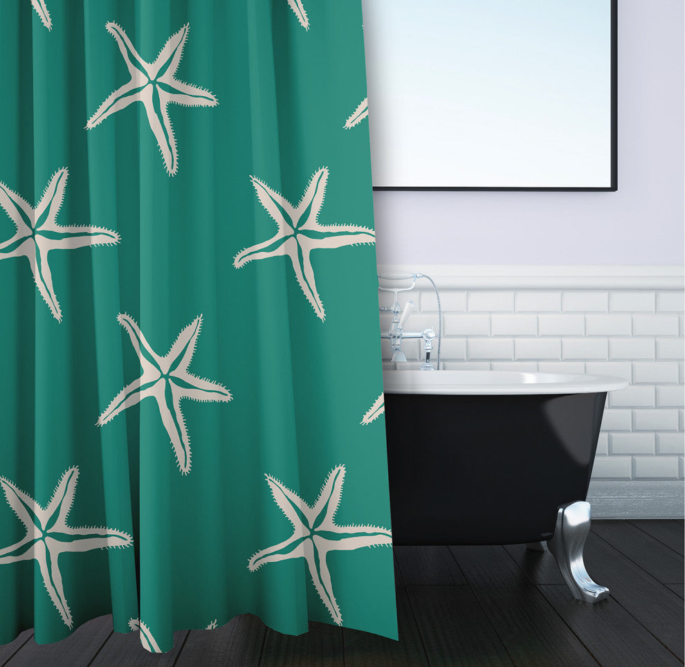 70"Wx73"L Starfish Shower Curtain, Kelly Green