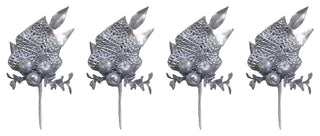 4 Pieces 9" Glitter Apple and Tea Leave Christmas Pick, Silver