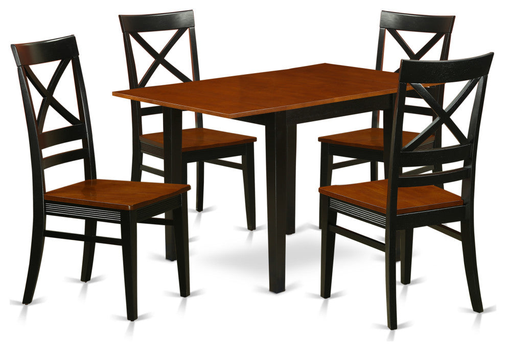 5Pc Dinette Set For Small Spaces, Wood Dining Table, 4 Chairs, Black, Cherry
