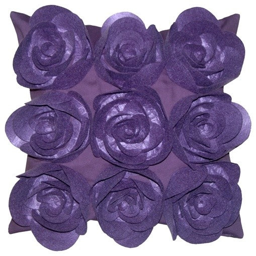 Pillow Decor - Felt Flowers in Purple 17 x 17 Throw Pillow