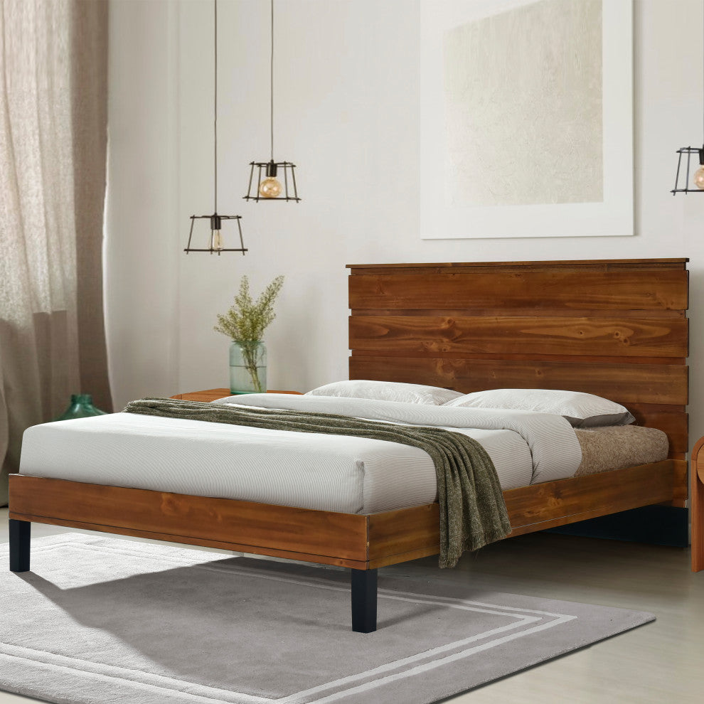 Gewnee Modern Solid Wood Bed Frame Queen Size Platform Bed