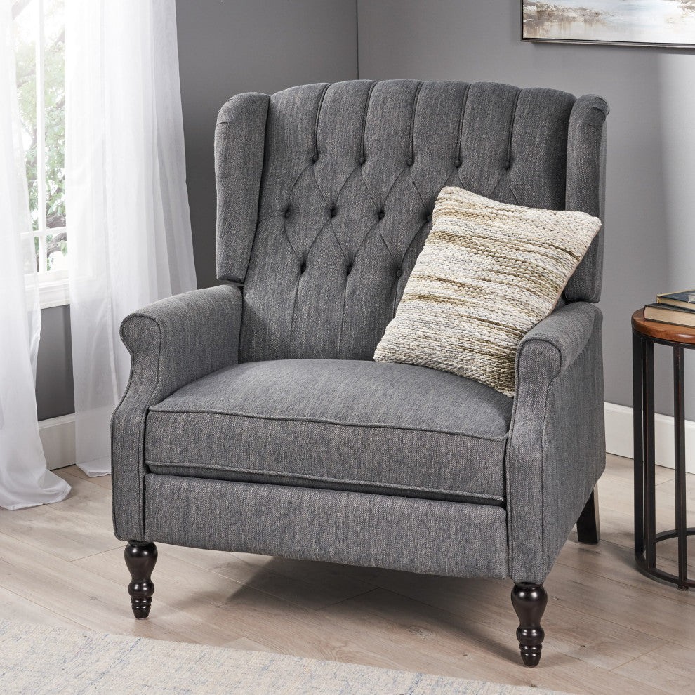 Salome Oversized Tufted Fabric Push Back Recliner, Charcoal and Dark Brown