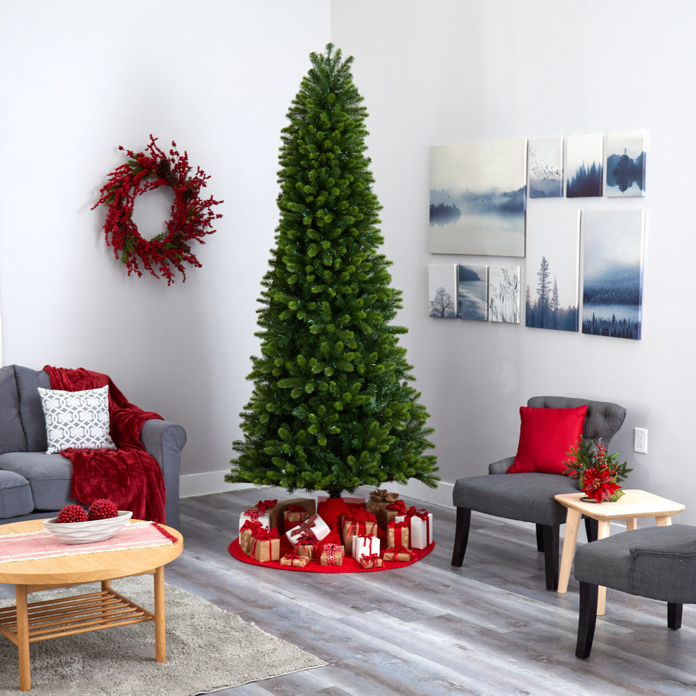 9' Virginia Spruce Faux Xmas Tree W/Multifunction Lights & Bendable Branches