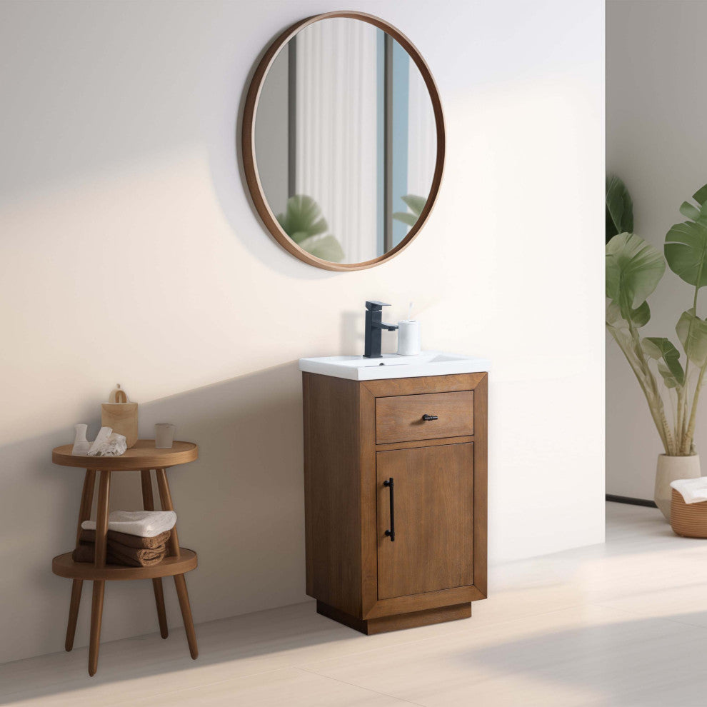 Vanity Art Bathroom Vanity With Sink, Tan, 20" Single, White Ceramic Top