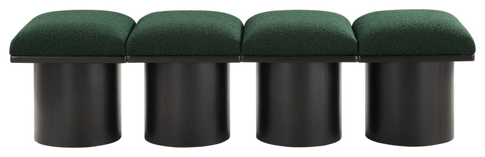 Pavilion Boucle Fabric Upholstered 4-Piece Modular Bench, Green, Black Finish