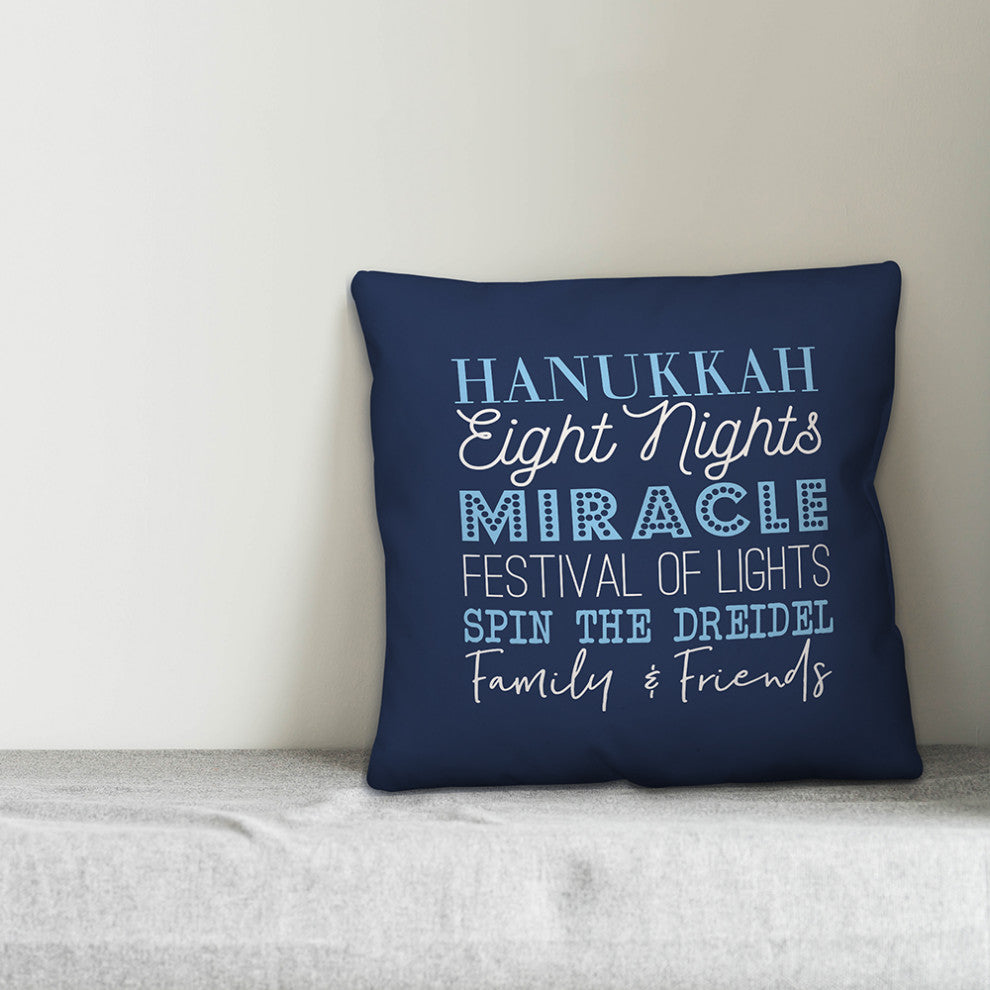 Blue Hanukkah Words 18"x18" Throw Pillow Cover