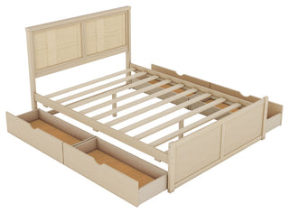 Gewnee Queen Size Wood Storage Platform Bed with 4 Drawers