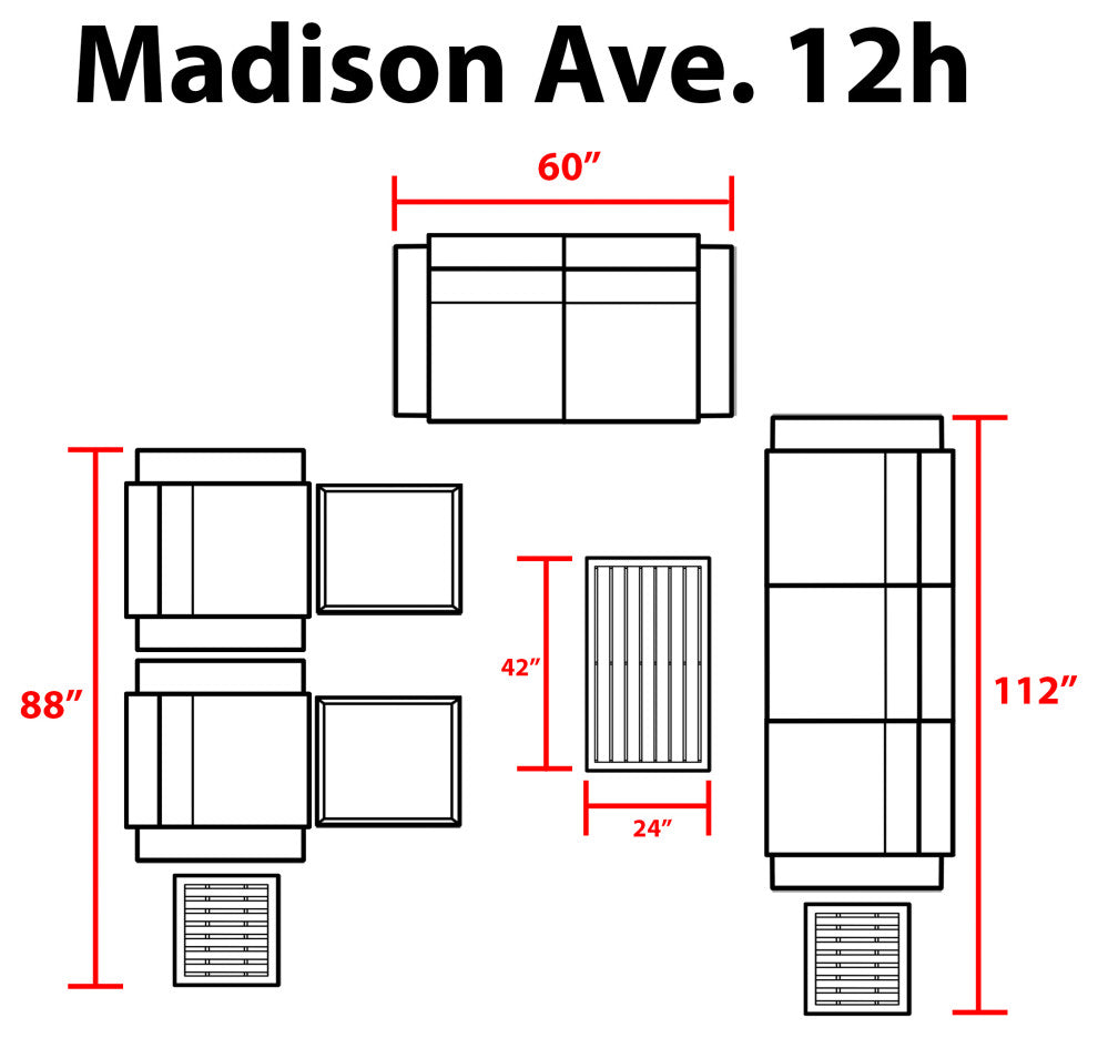 kathy ireland Madison Ave. 12 Piece Aluminum Patio Furniture Set 12h, Tranquil