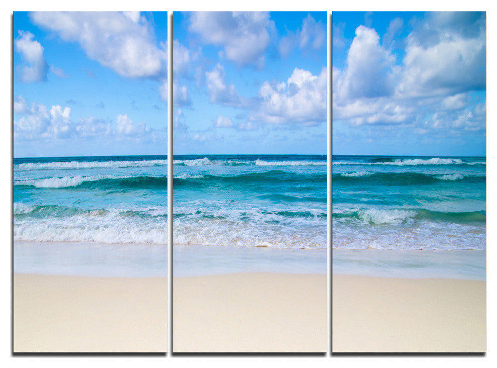 "Serene Blue Tropical Beach" Metal Wall Art, 3 Panels, 36"x28"