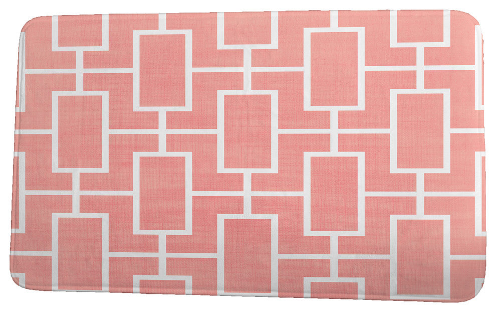 Palm Beach Screen Lattice Geometric Print Bath Mat, Coral, 17"x24"