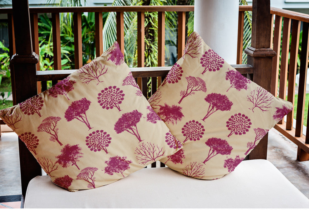20" x 20" Field of Trees Indoor/Outdoor Polyester Throw Pillow, Dusty Rose