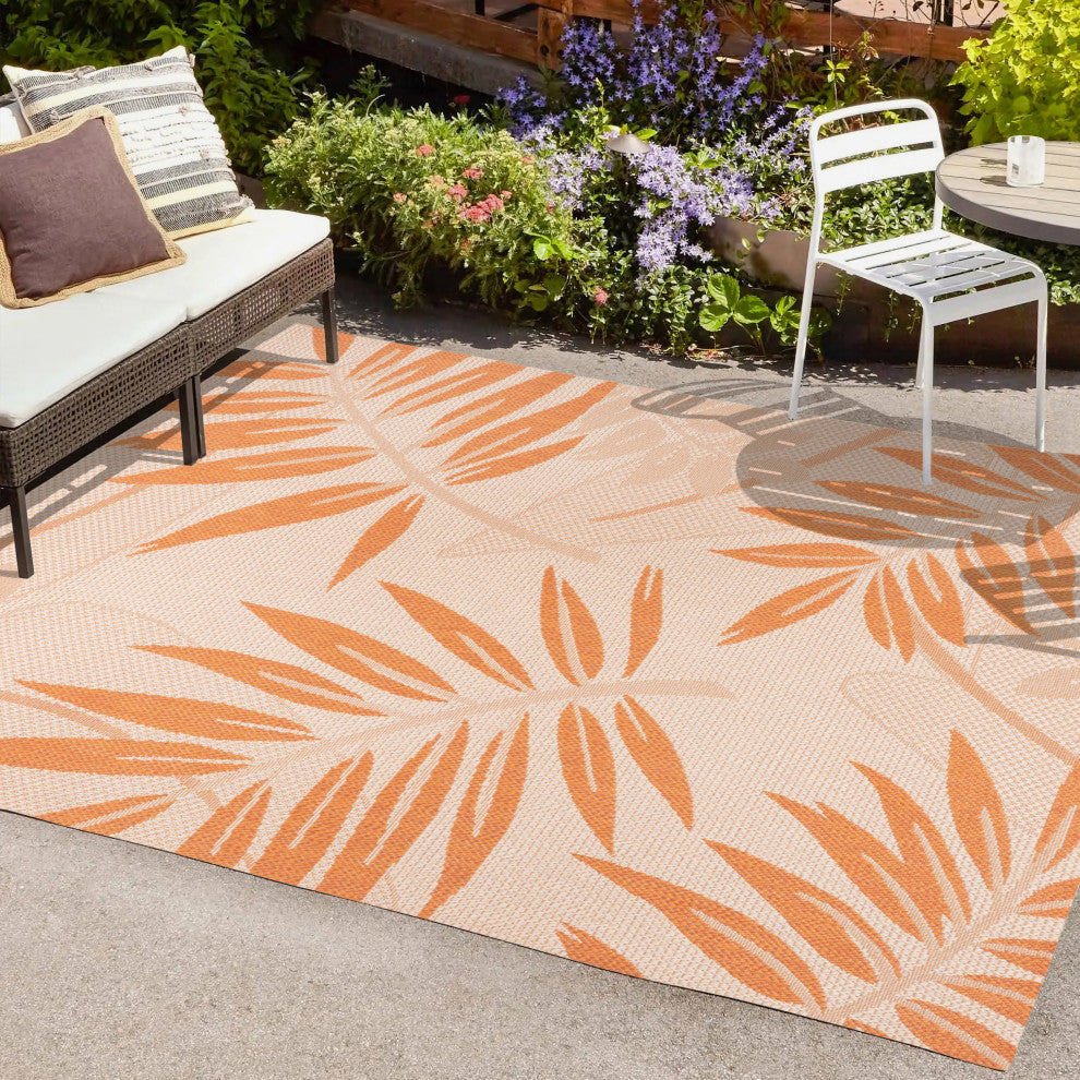 Havana Tropical Palm Leaf Indoor/Outdoor Area Rug, Cream/Orange, 4 X 6