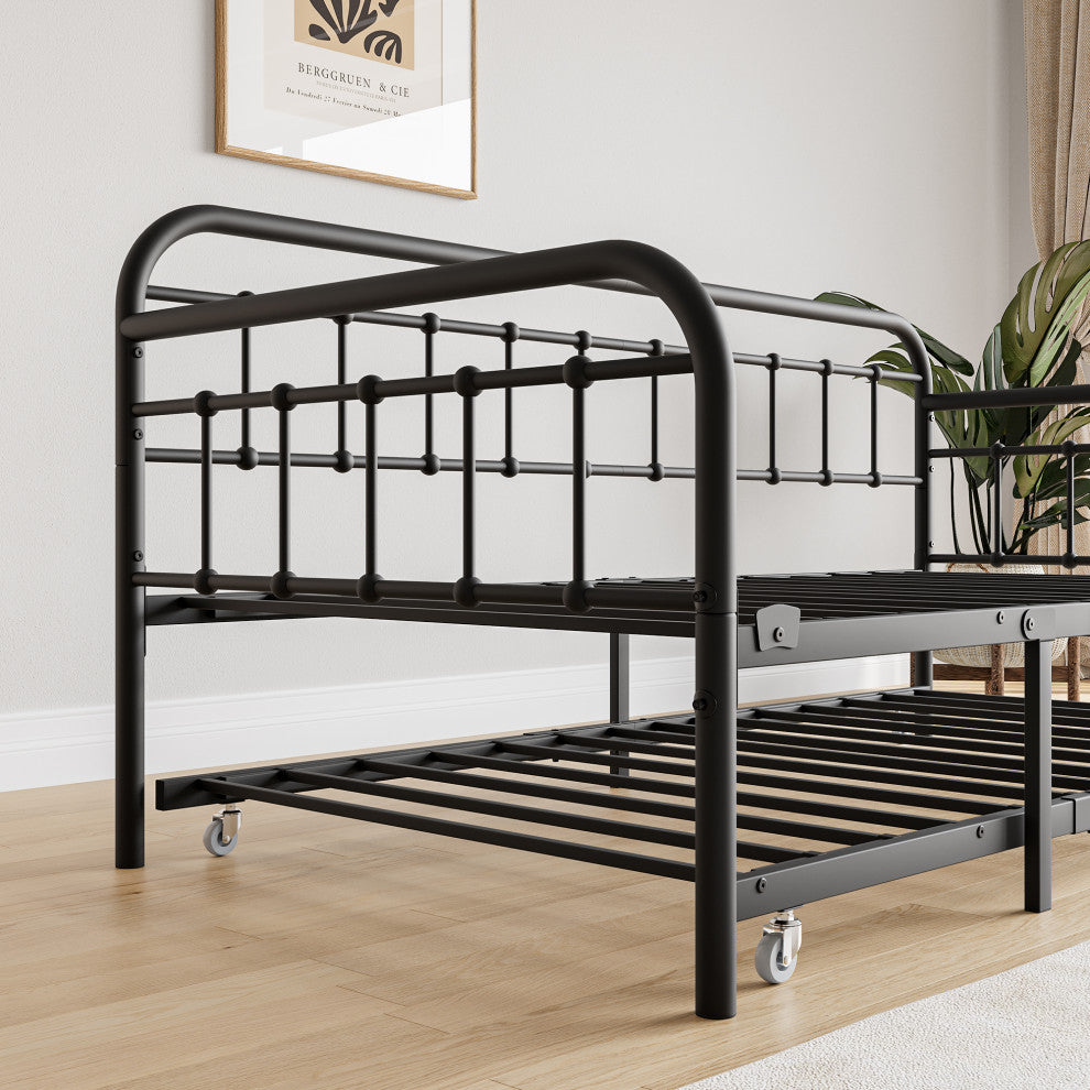 Gewnee Twin Size Metal Daybed Frame with Trundle