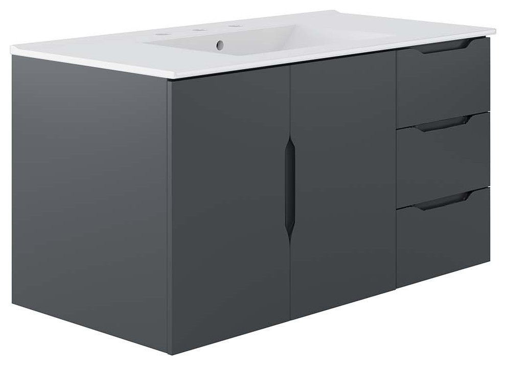 Sink Vanity Cabinet, White Gray, Ceramic, Melamine, Modern, Hotel Bathroom