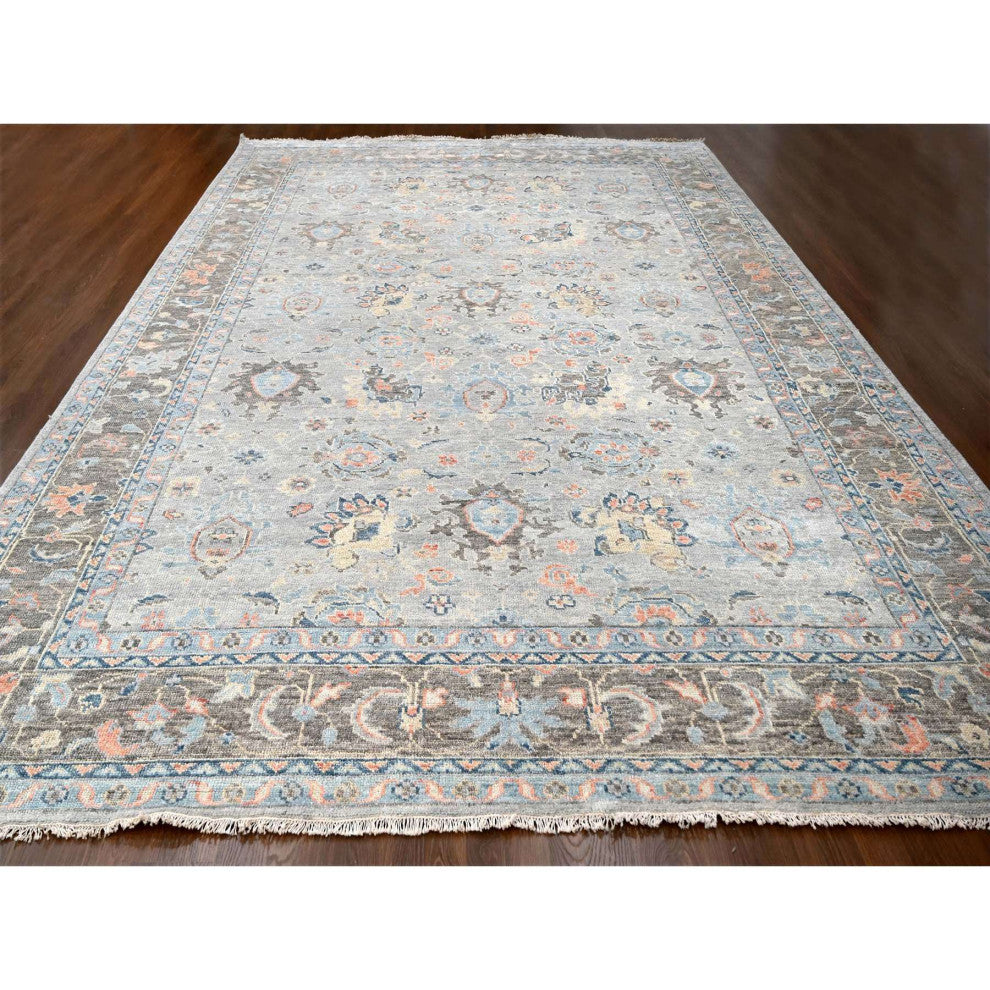 Harbor Gray Hand Knotted Supple Oushak Wool Oversized Rug, 12'x17'9"