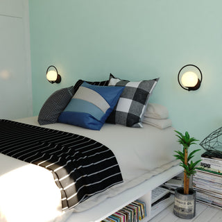 Bucktown 1-Light Mid-Century Modern Wall Sconce White Globe Glass, Matte Black